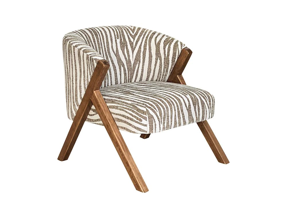 Malou - Fauteuil imprimé zèbre pieds bois foncé - Beige