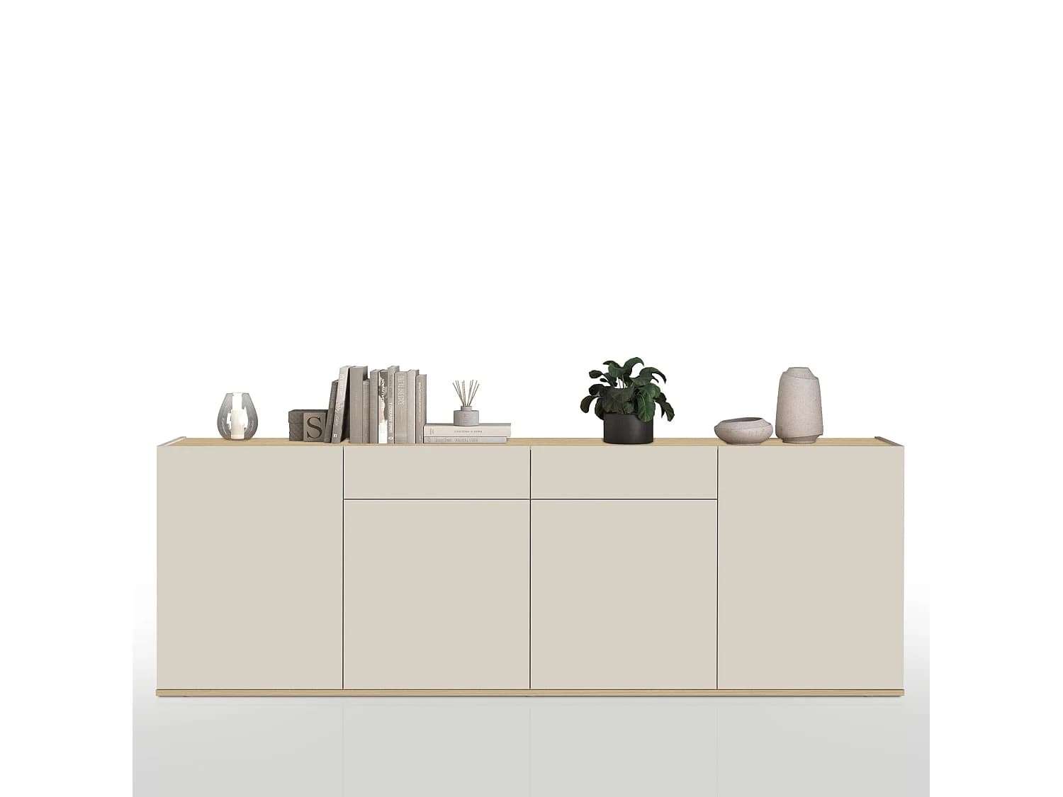 Buffet Garda avec 4 portes et 2 tiroirs cachemire et chêne clair 200x35x71 cm