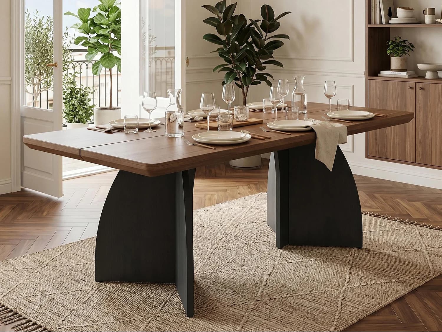 Table à manger moderne 160 x 80 x 76 cm - 4 à 6 personnes - Plateau de 4 cm d'épaisseur - Finition noyer - Marron
