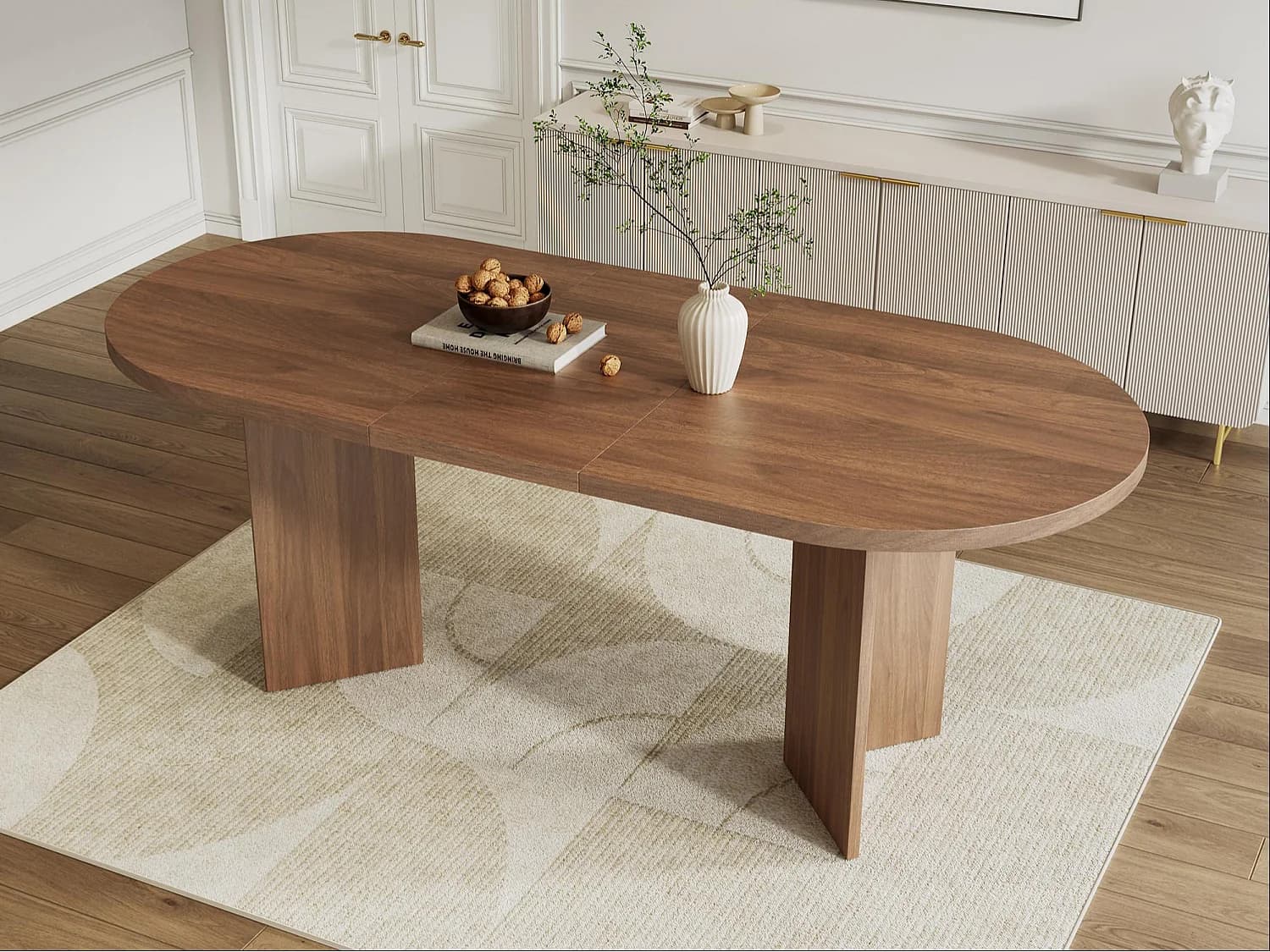 Table à manger 160 x 80 x 75 cm - Idéale pour 6 à 8 personnes - Coins arrondis et plateau épais - MDF - Couleur noyer