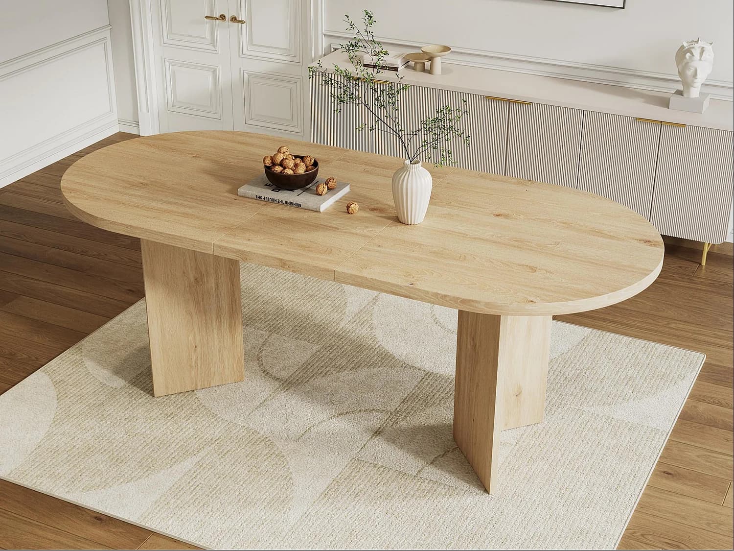 Table à manger 160 x 80 x 75 cm - Idéale pour 6 à 8 personnes - Coins arrondis et plateau épais - MDF - Couleur chêne.