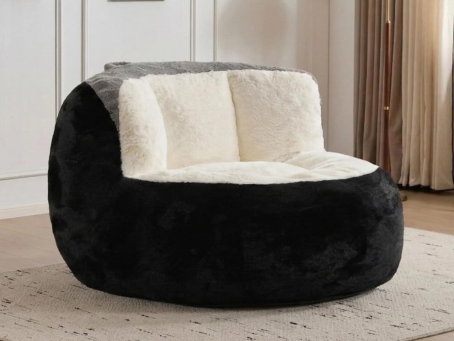 LoomyCoz Pouf Géant Salon en Fausse Fourrure Multicolore | Fauteuil Pouf Moelleux Mousse Haute Densité | Pouf Poire Design Cocooning Adulte Enfant