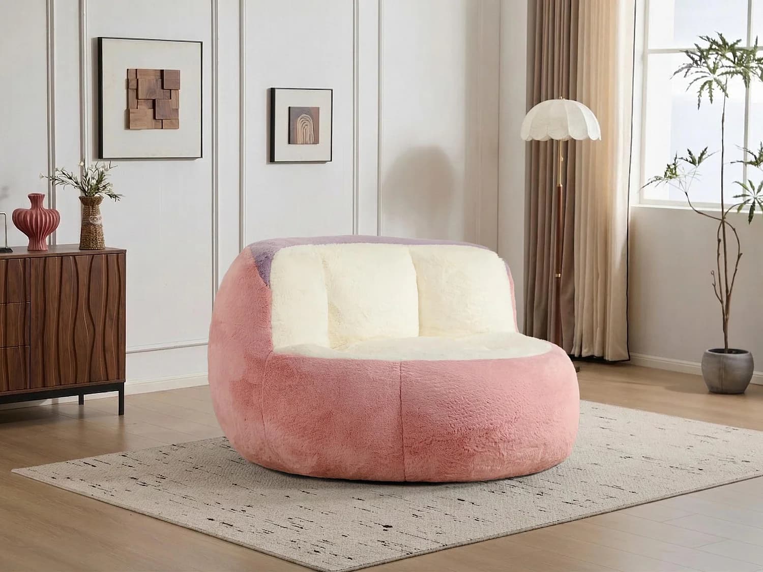 LoomyCoz Pouf Géant Salon en Fausse Fourrure Multicolore | Fauteuil Pouf Moelleux Mousse Haute Densité | Pouf Poire Design Cocooning Adulte Enfant