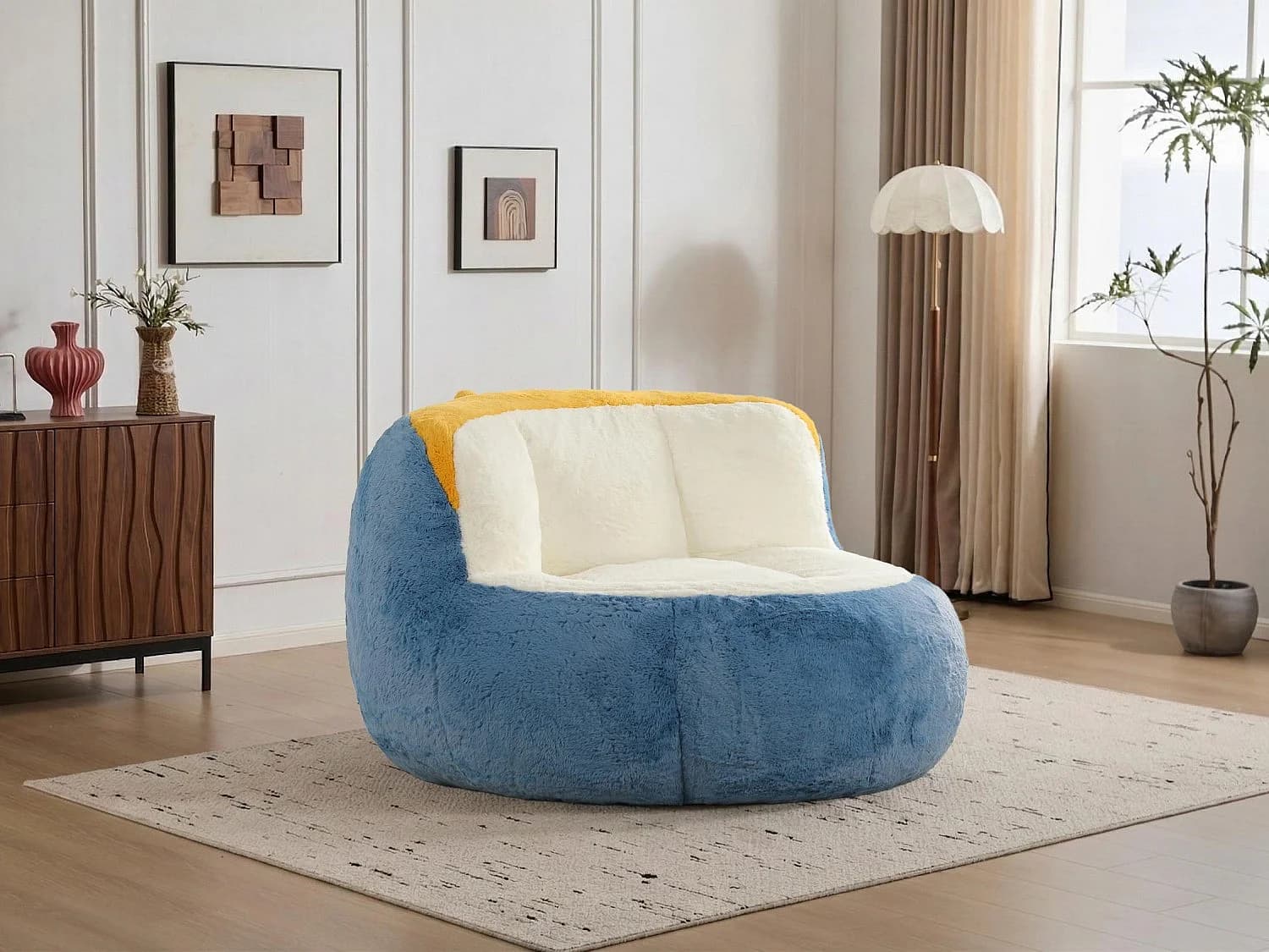 LoomyCoz Pouf Géant Salon en Fausse Fourrure Multicolore | Fauteuil Pouf Moelleux Mousse Haute Densité | Pouf Poire Design Cocooning Adulte Enfant