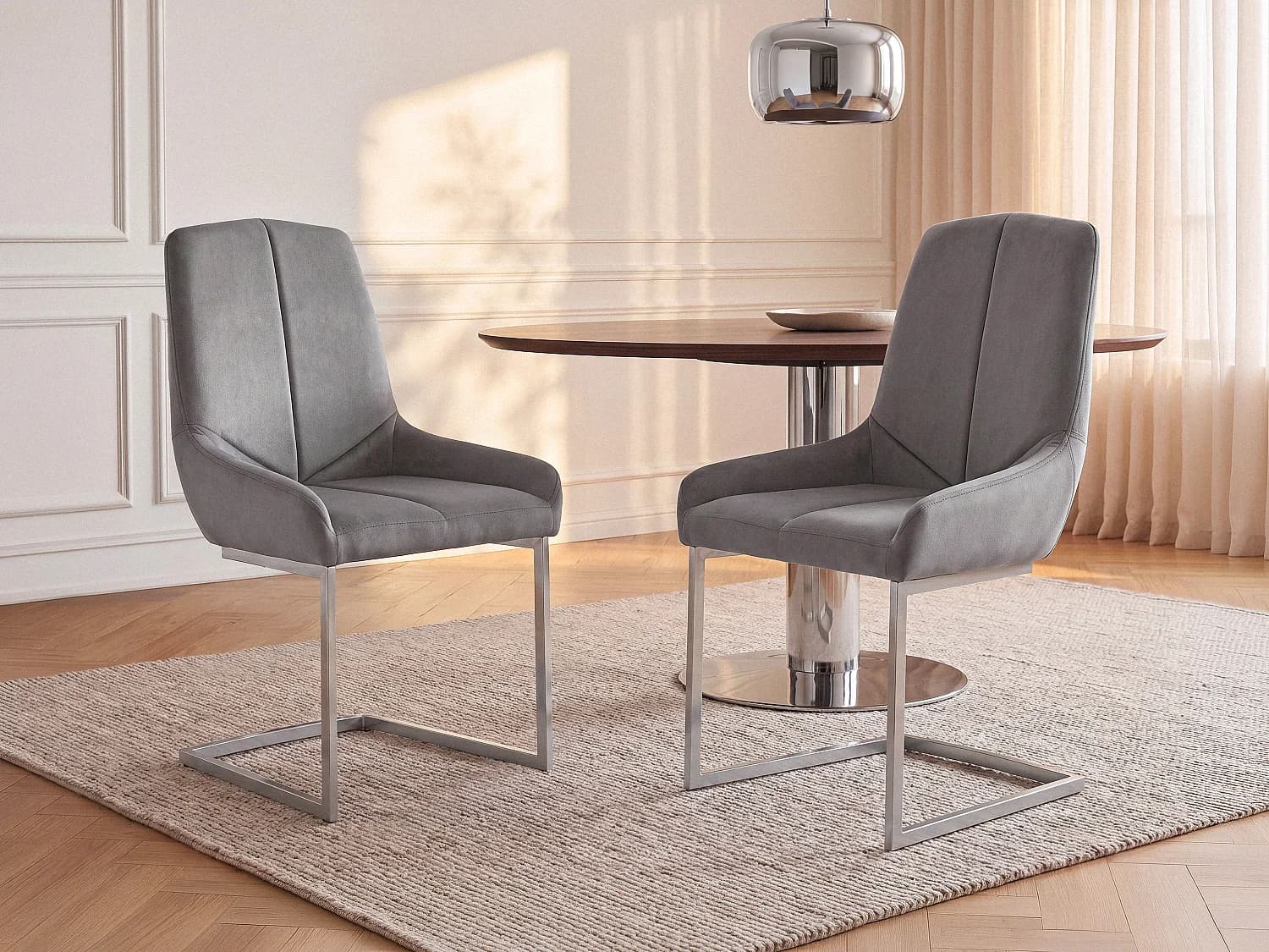 Lot de 2 chaises en velours et métal - Gris - BERLONA