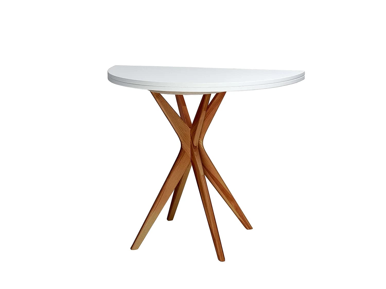 Table à manger demi-ronde extensible Jubi 90 cm, 2 personnes - Blanc | Pieds en frêne massif teinté chêne