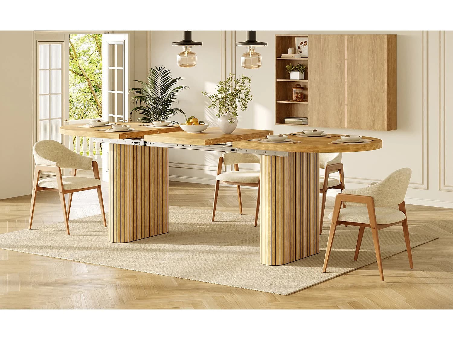 Table à manger ovale extensible 120-160 x 80 cm pour 4-6 personnes - Naturel clair