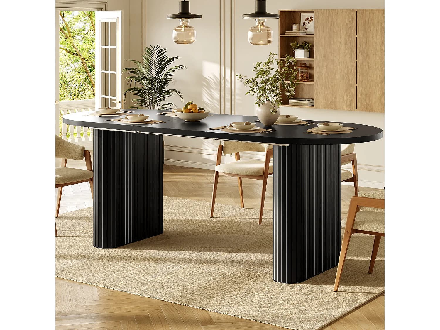 Table à manger ovale extensible 120-160 x 80 cm pour 4-6 personnes - Noir