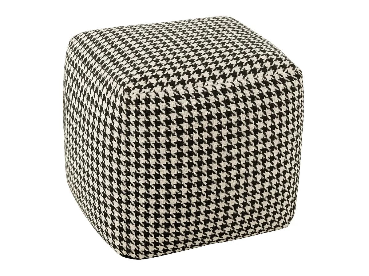 Pouf Pied-de-Poule "Joshua" 45cm Noir & Blanc
