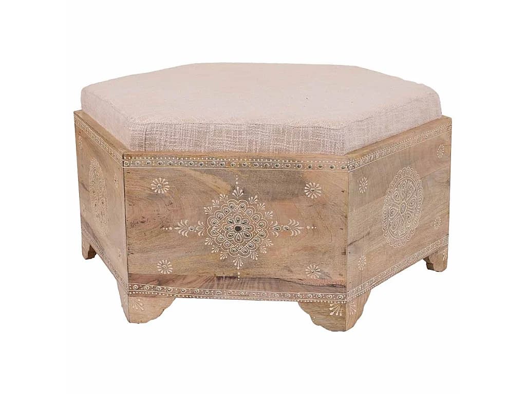 Banc en bois peint à la main avec coussin marron 70x60x29