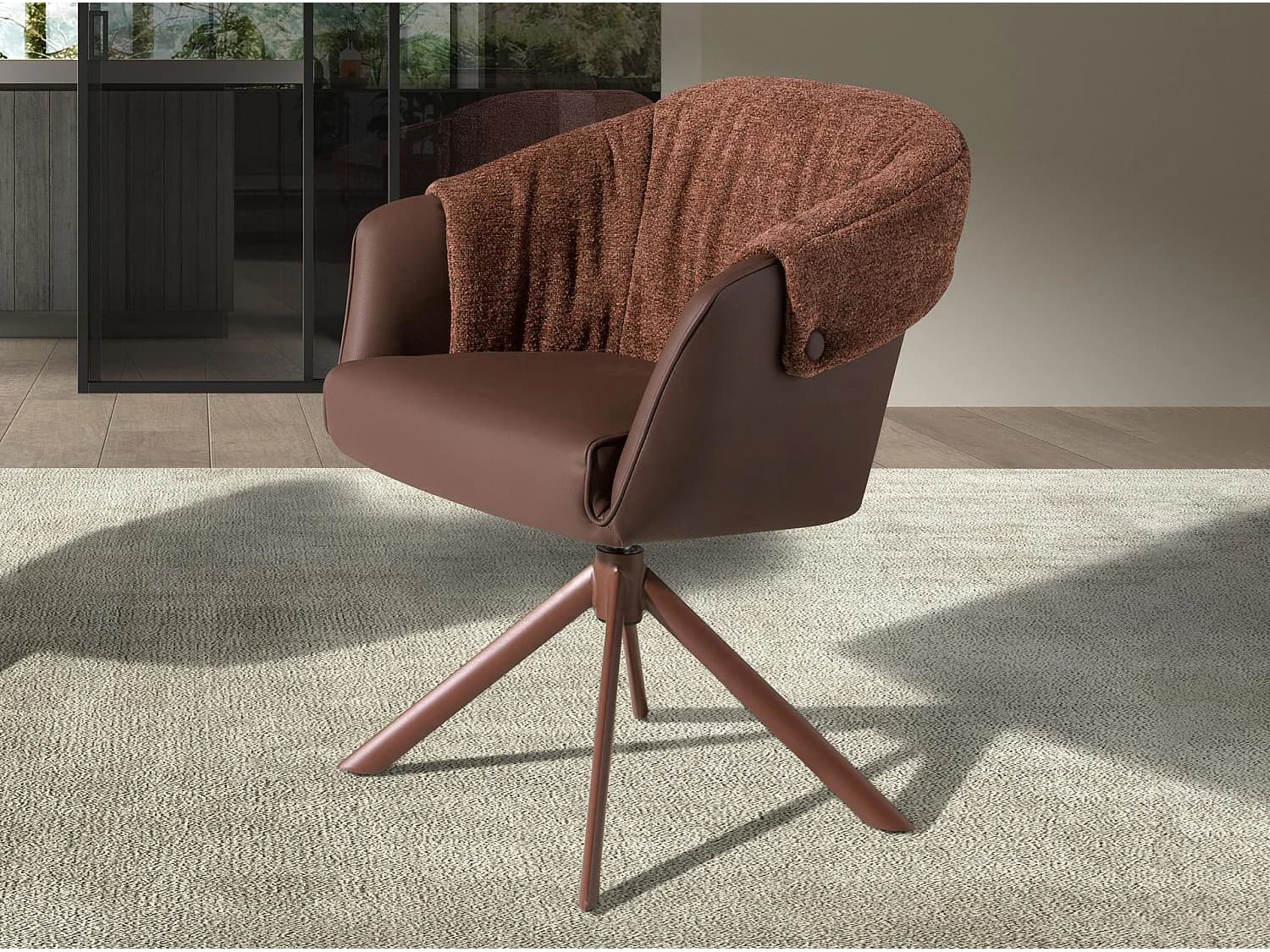 Chaise pivotante en similicuir marron cuivré et tissu marron chiné 4245 ANGEL CERDA