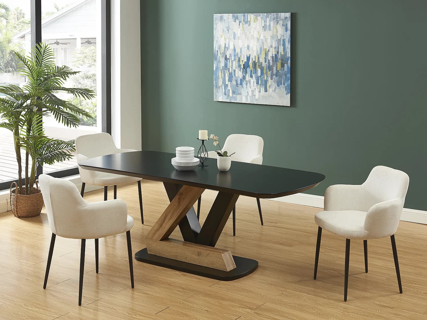 Lot de 2 chaises en velours côtelé et métal - Crème - CELOLA