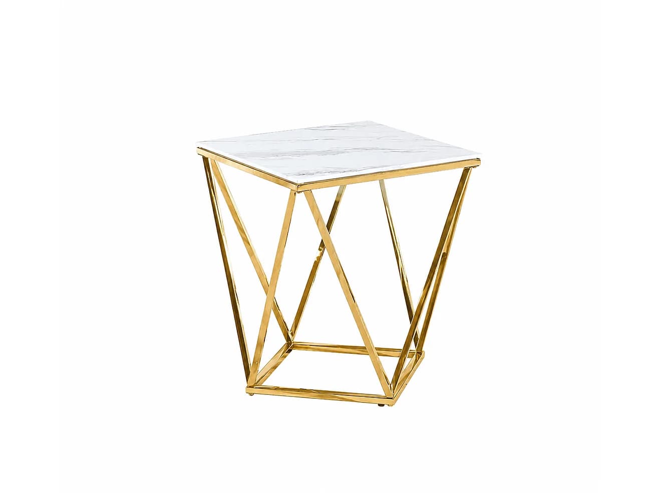 Bout de Canapé ALINA Gold & Marbre Blanc – 50x50x56 cm