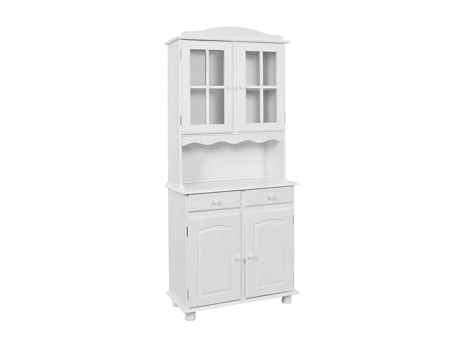 LAURIE - Buffet Vaisselier 4 Portes 2 Tiroirs Bois Massif Vernis Blanc