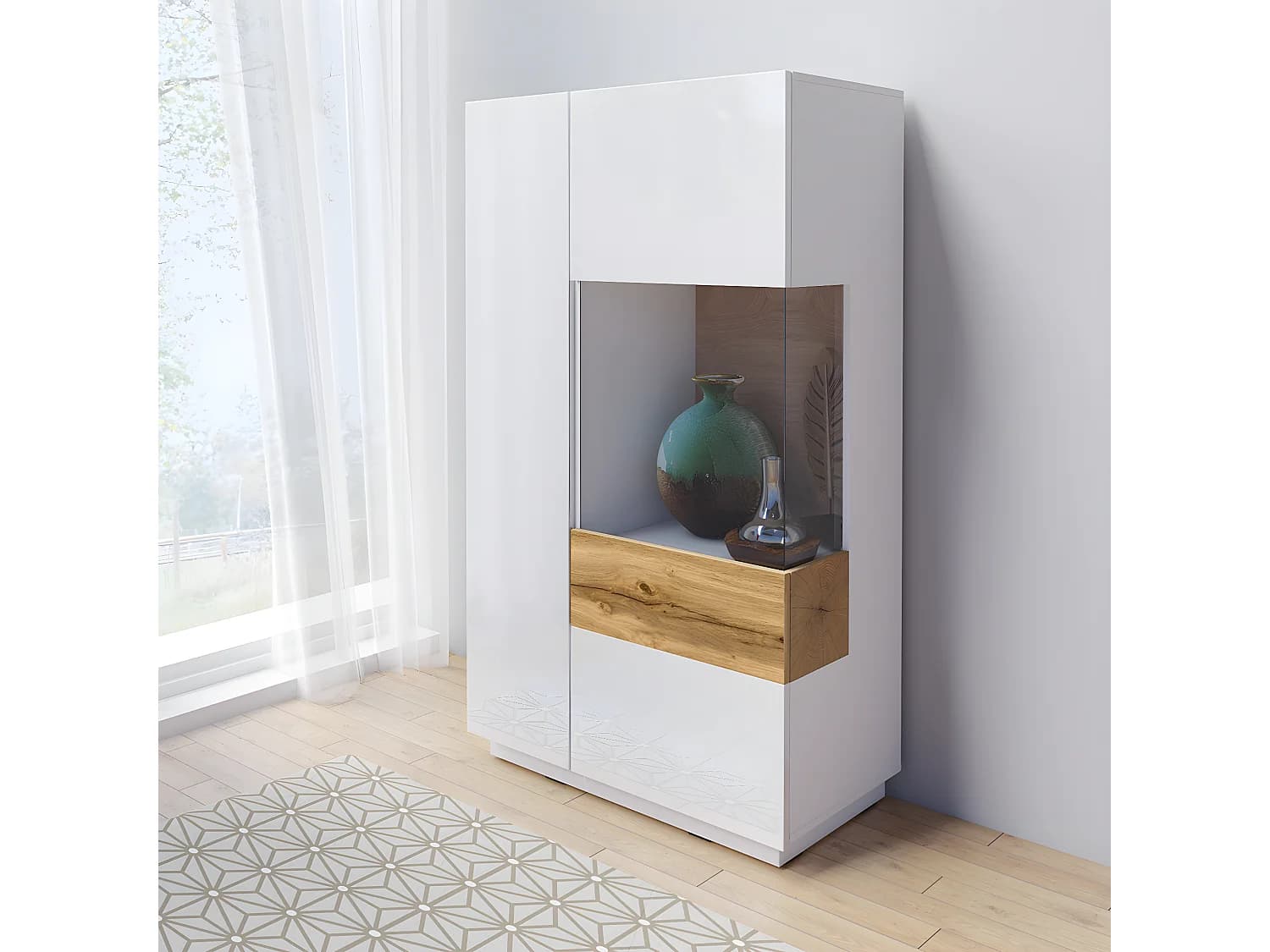 Vaisselier 2 portes ouverture droite Andrea Blanc et Bois