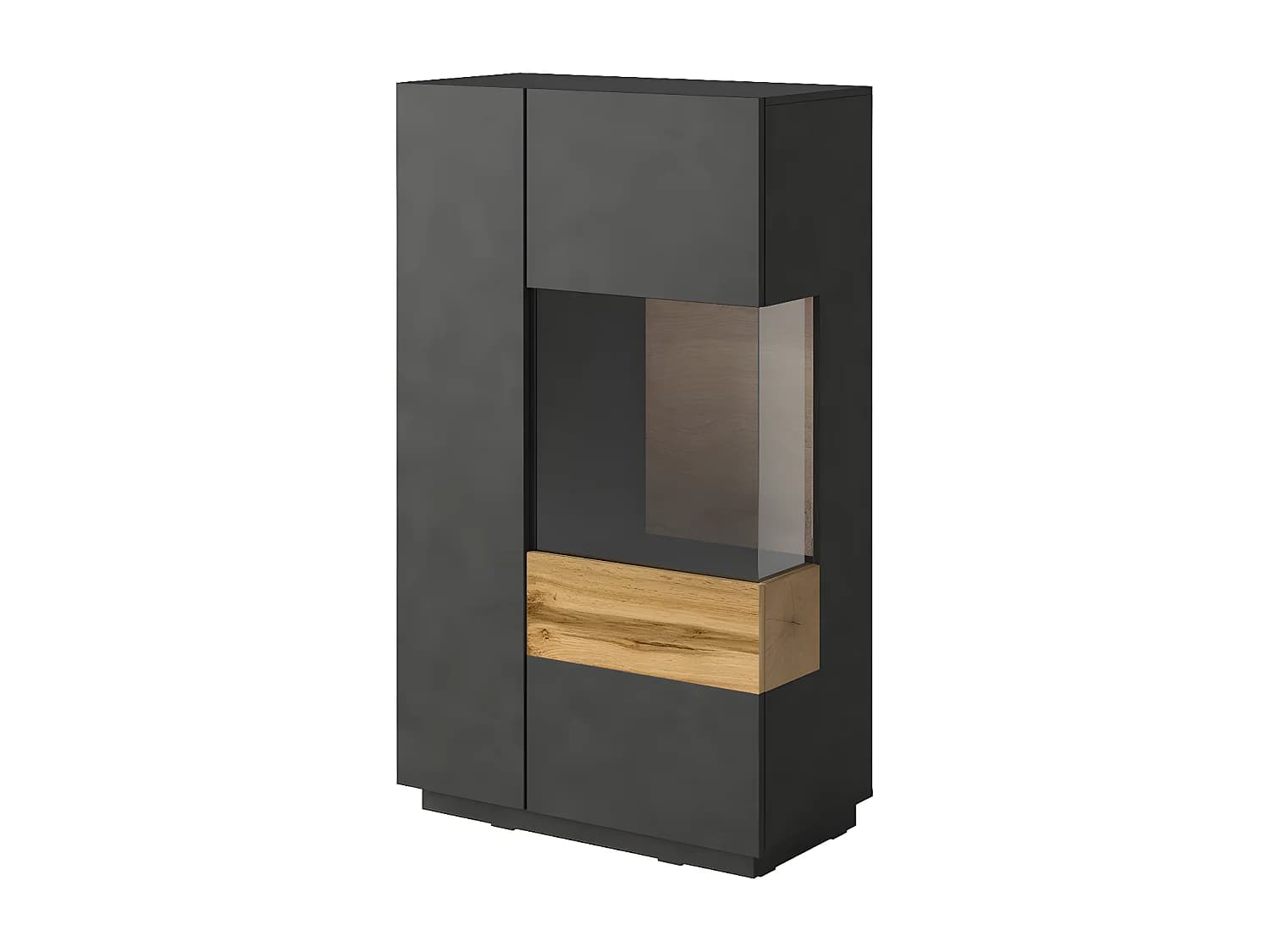 Vaisselier 2 portes ouverture droite Andrea Gris anthracite et Bois