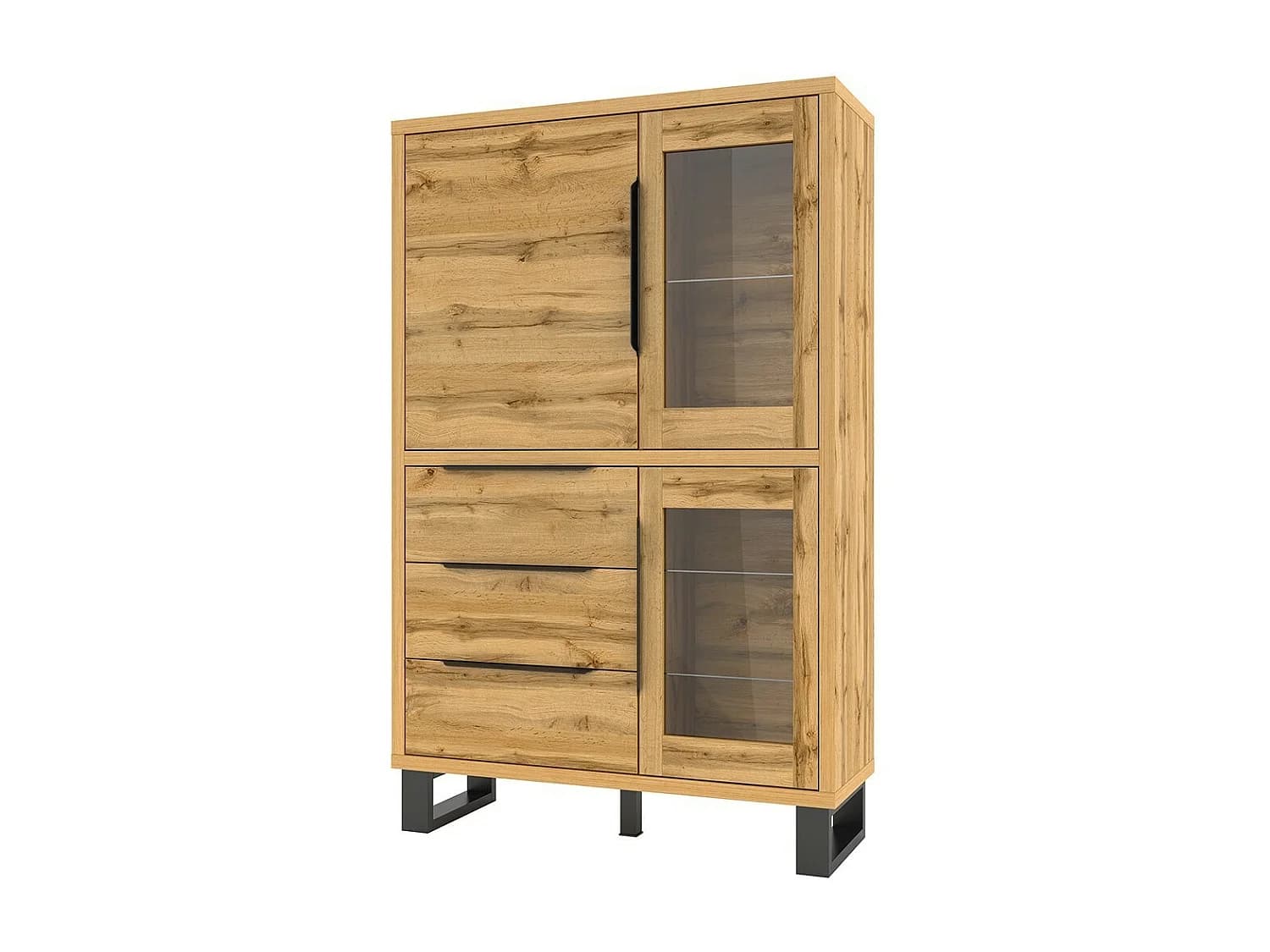 Vaisselier coloris chêne collection MILO. Finition noires. Meuble idéal pour votre salle à manger.