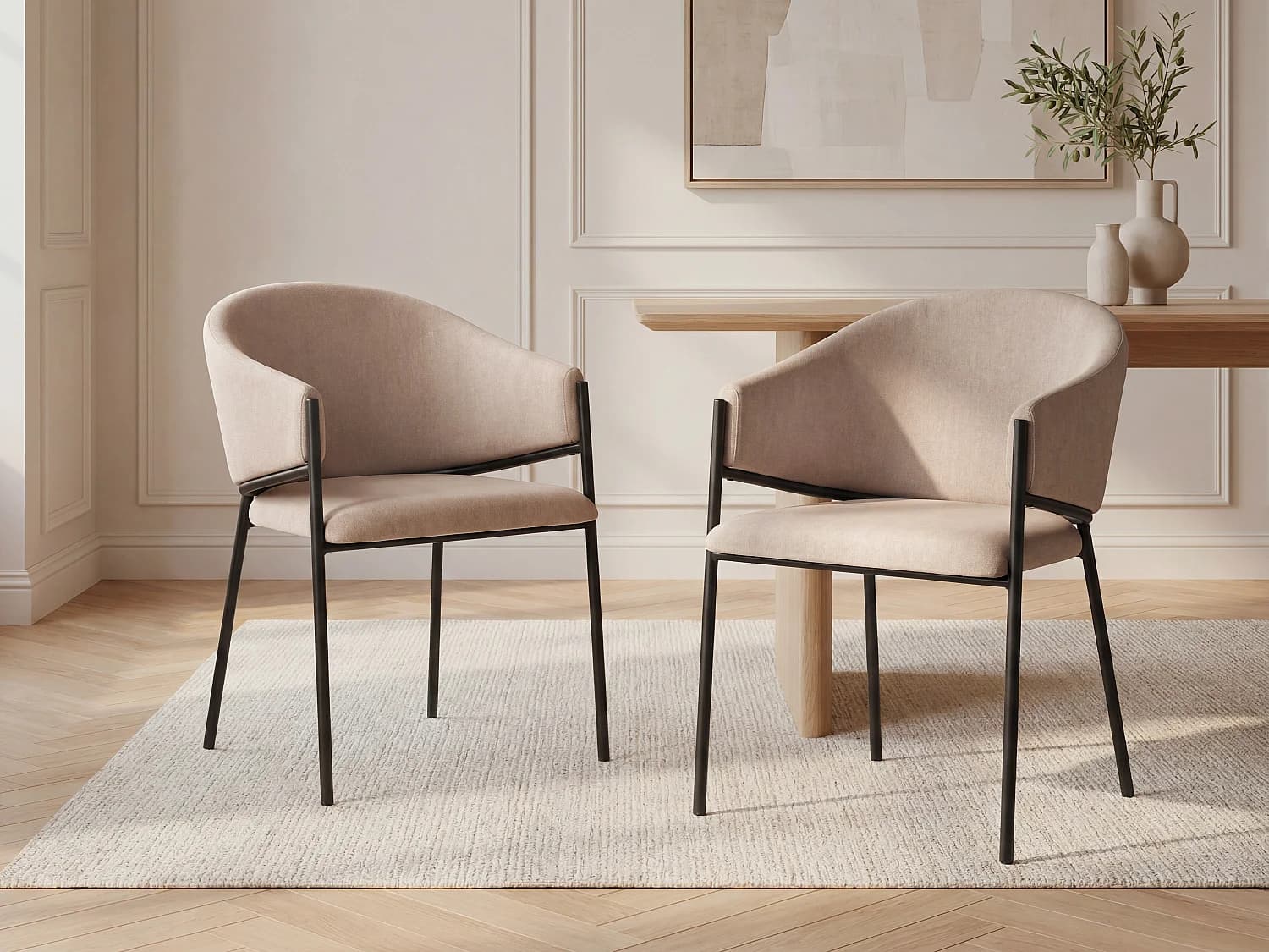 Lot de 6 chaises avec accoudoirs en tissu et métal - Beige - ORDIDA