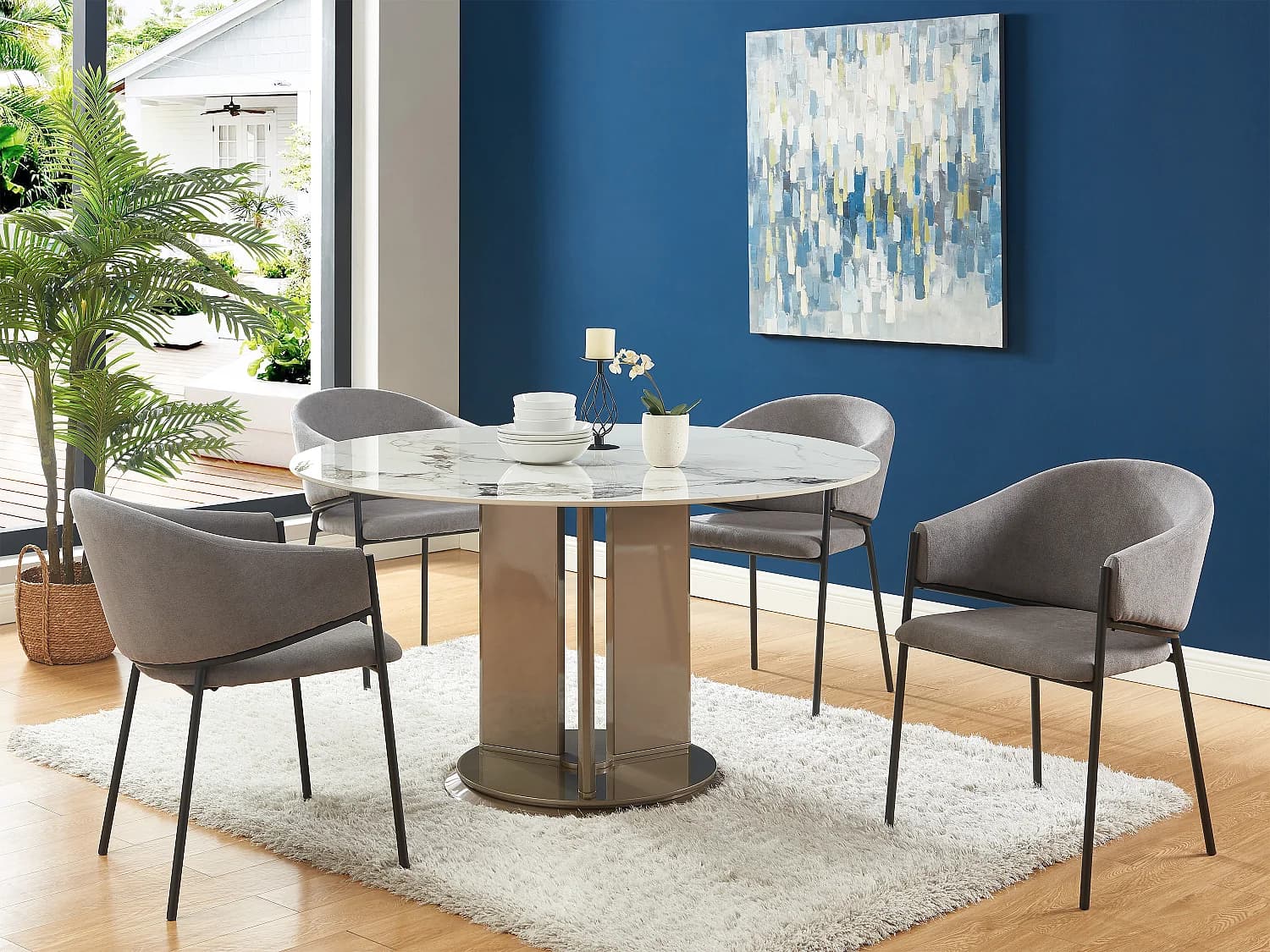 Lot de 6 chaises avec accoudoirs en tissu et métal - Gris - ORDIDA