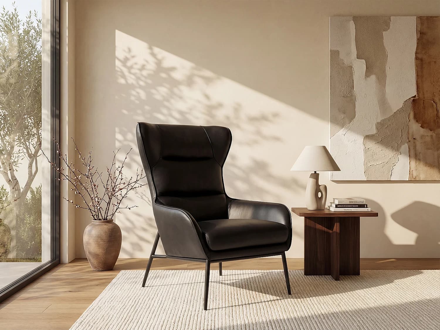 Fauteuil en cuir de buffle noir DINNIA