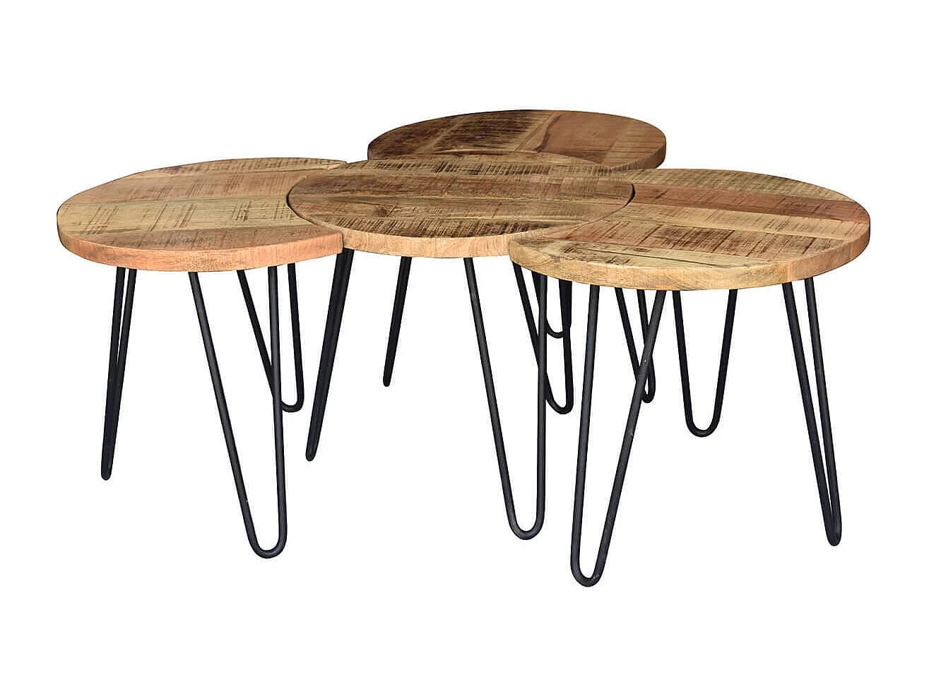 POZZ - Lot de 4 Tables d'Appoint Modulables en Manguier