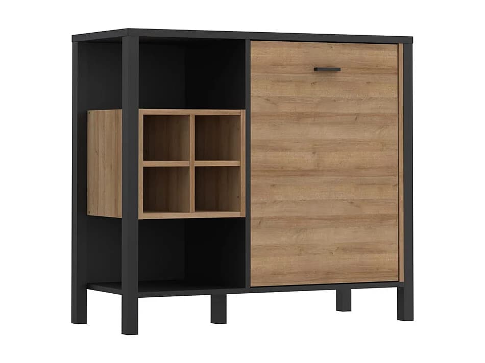 Buffet mini bar décor noir effet chêne avec poignée noir - MODE