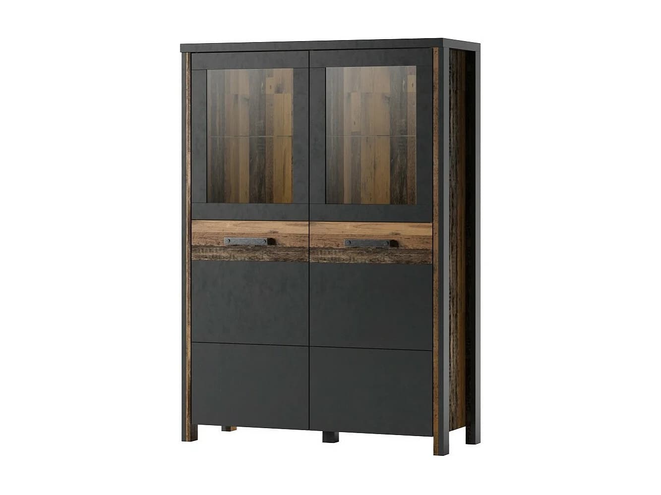 Buffet haut collection WINDSOR. Coloris gris anthracite et chêne foncé.