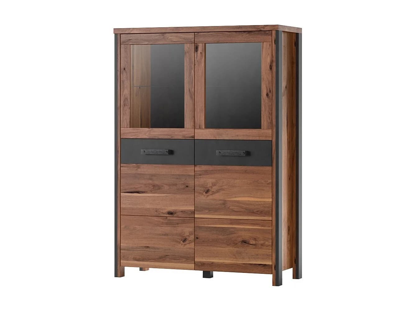 Buffet haut WINDSOR chêne foncé et gris anthracite - 2 grandes portes - 97 x 138 x 37 cm
