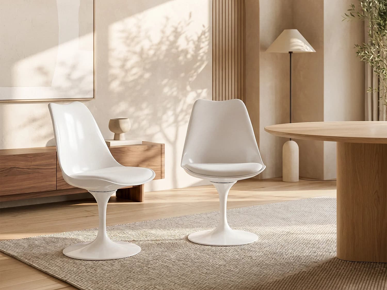Lot de 2 chaises pivotantes en polypropylène, tissu et acier - Blanc - XAFY