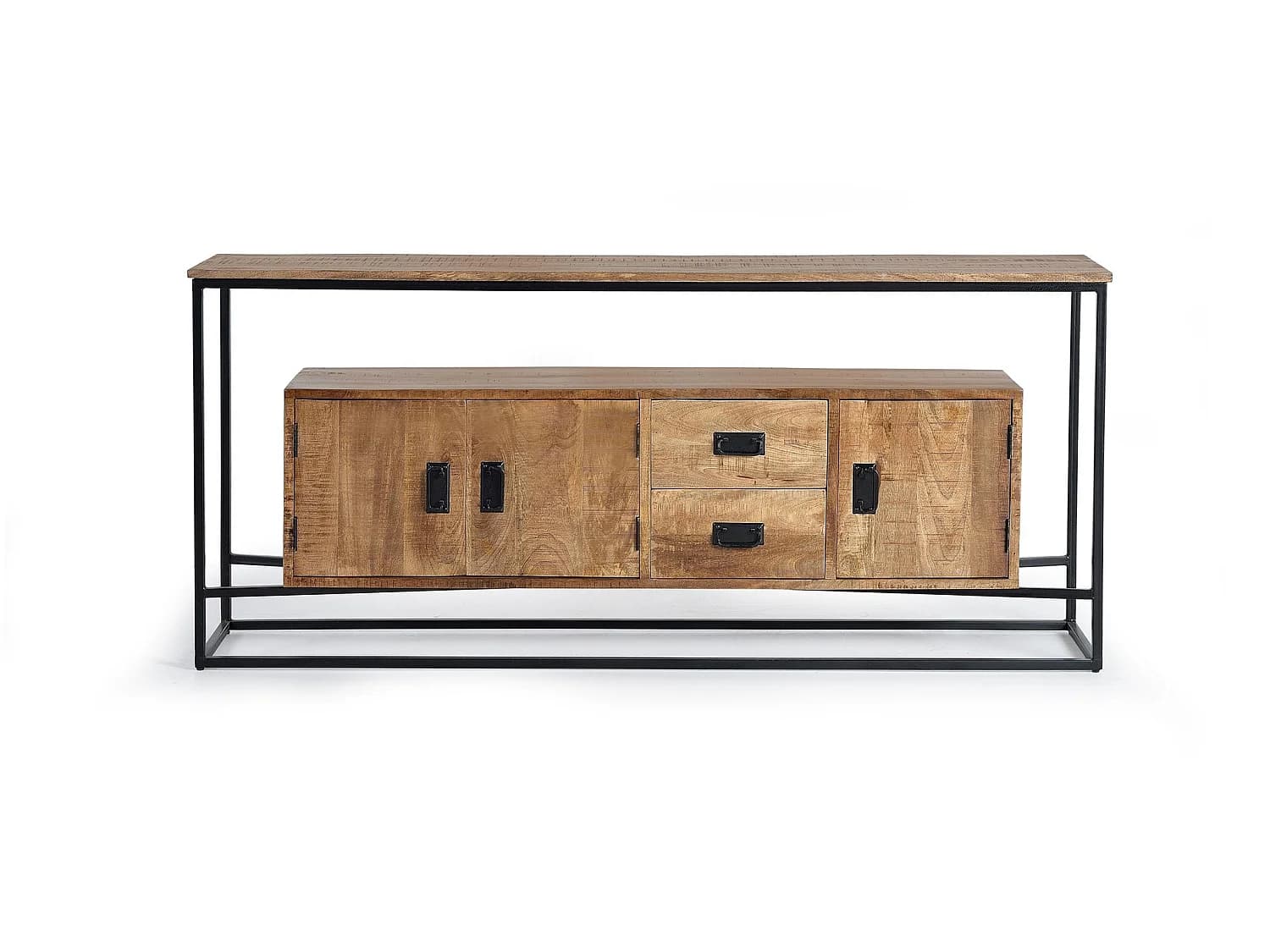 Buffet en bois de manguier, style industriel - 80 x 180 x 40