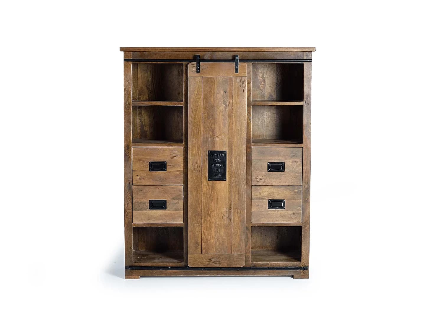 Armoire en bois de manguier 140 cm, style industriel - 170 x 140 x 45