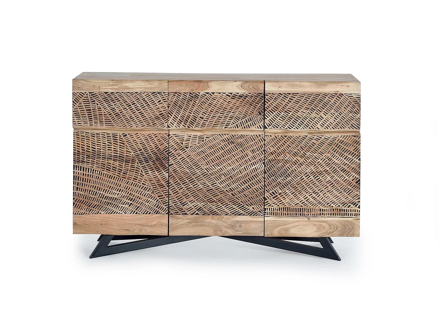 Buffet en bois d'acacia de style rustique moderne - 90 x 140 x 40