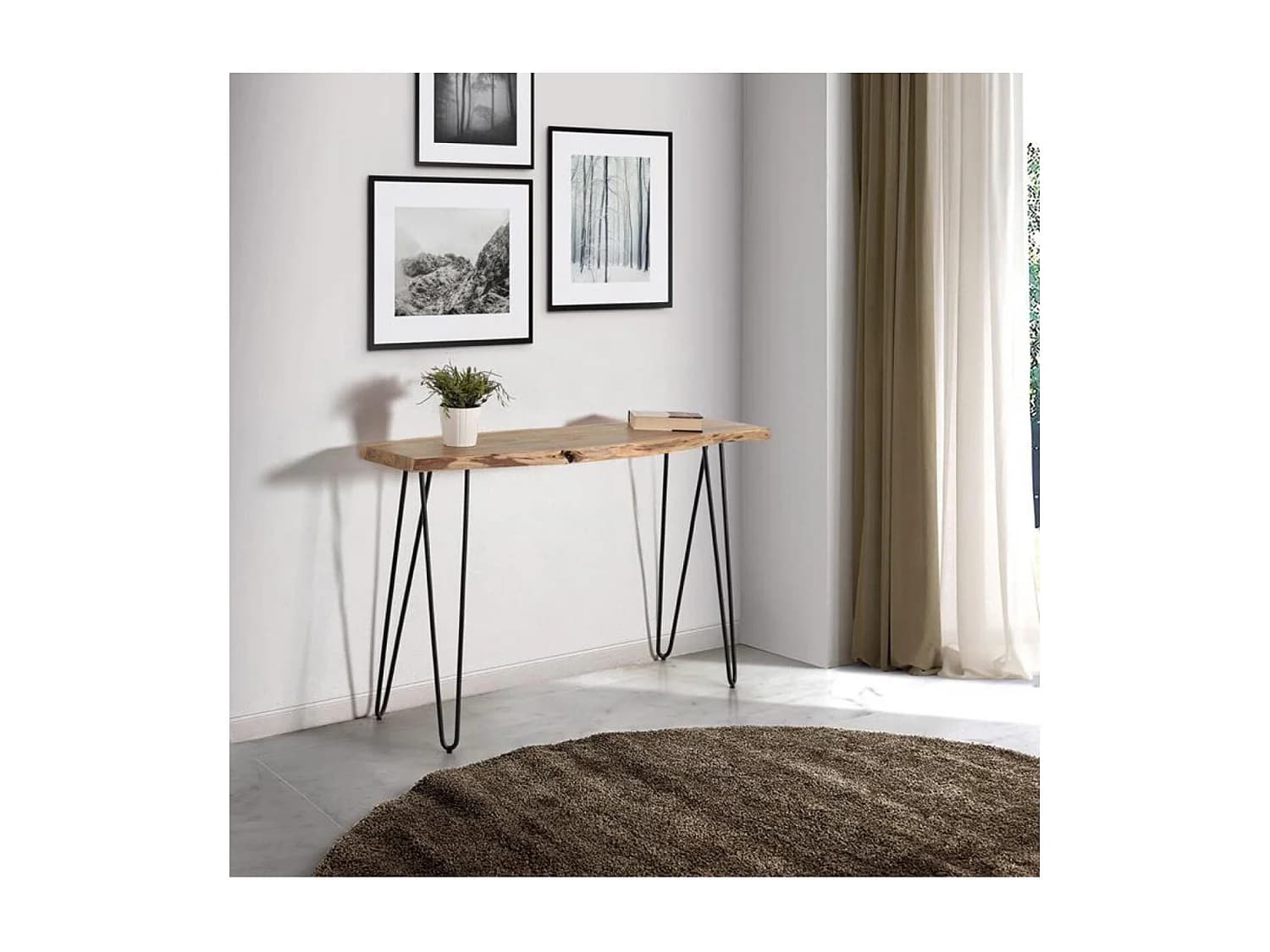 Console en bois d'acacia 120 cm, style industriel moderne - 76 x 120 x 35