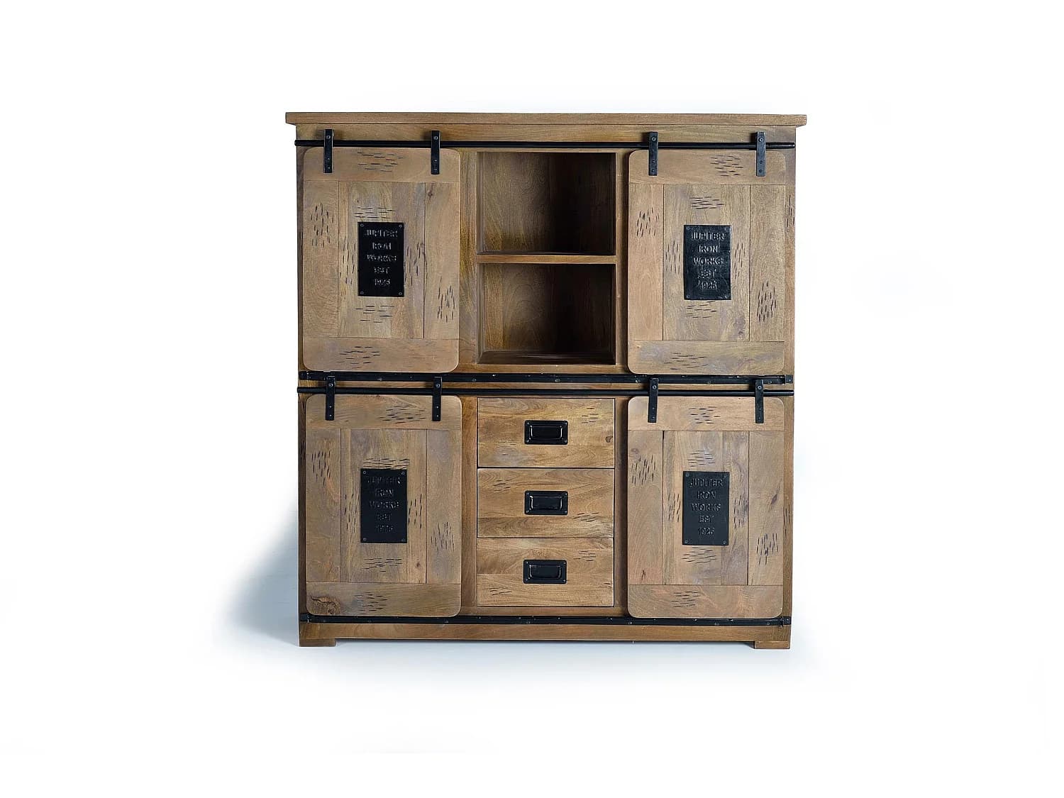 Armoire en bois de manguier 150 cm, style industriel - 160 x 150 x 45