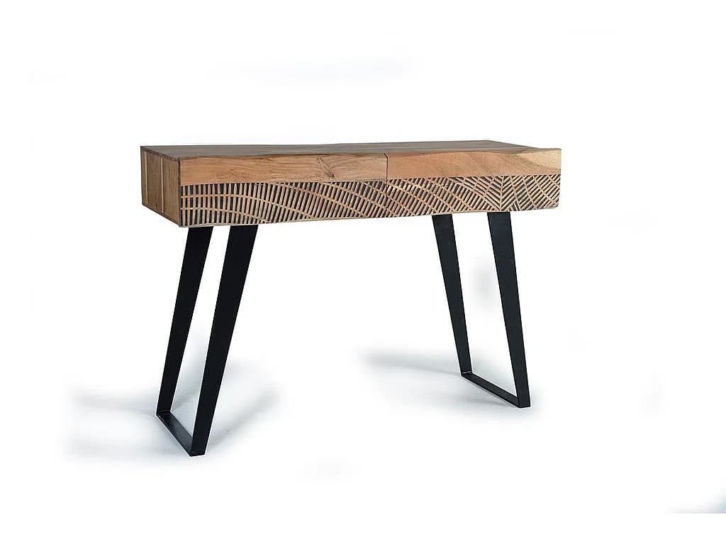 Console en bois d'acacia 110 cm, style rustique moderne - 77 x 110 x 40 cm