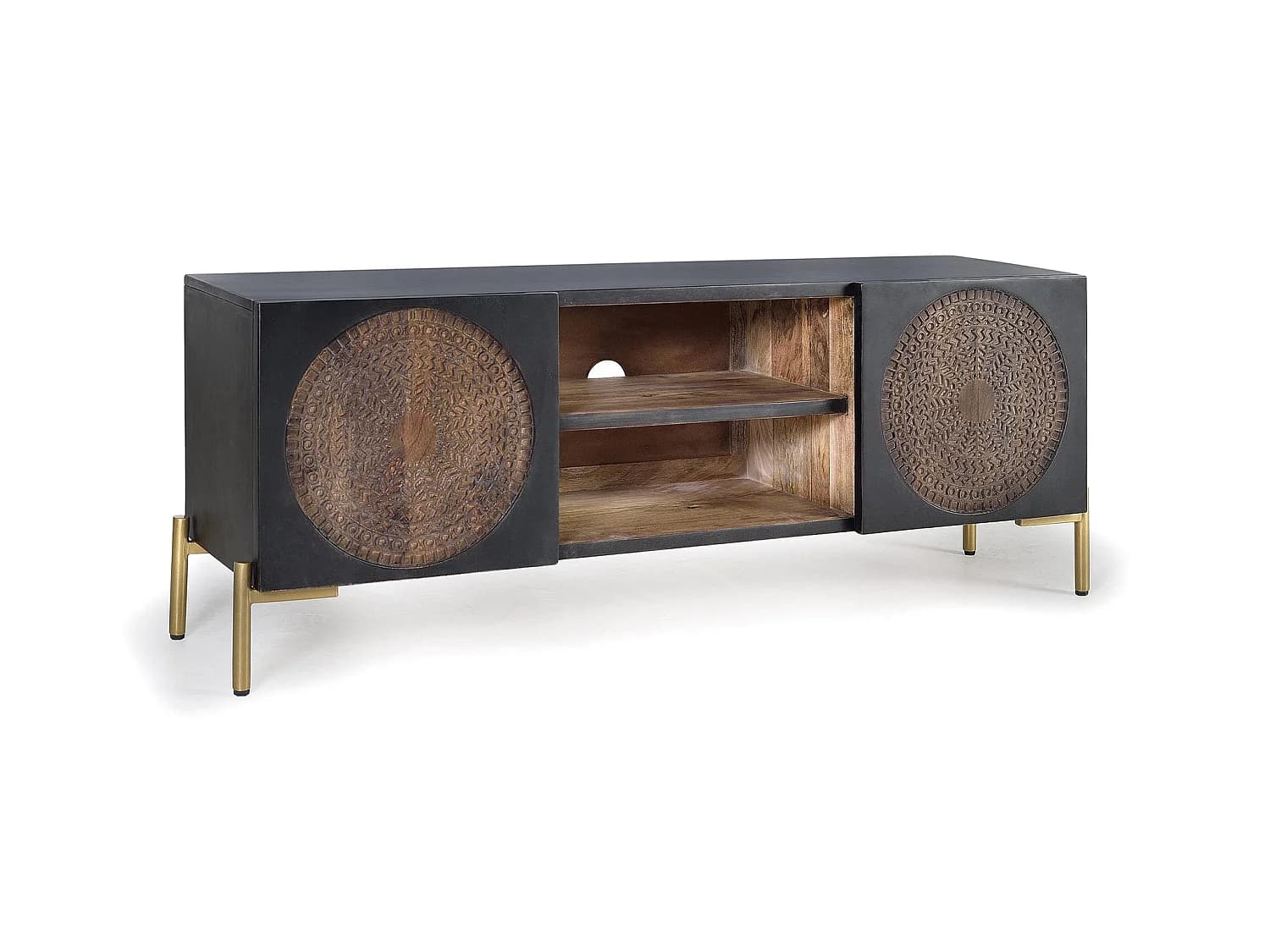 Meuble TV en bois de manguier 145 cm, style ethnique rustique - 56 x 145 x 40