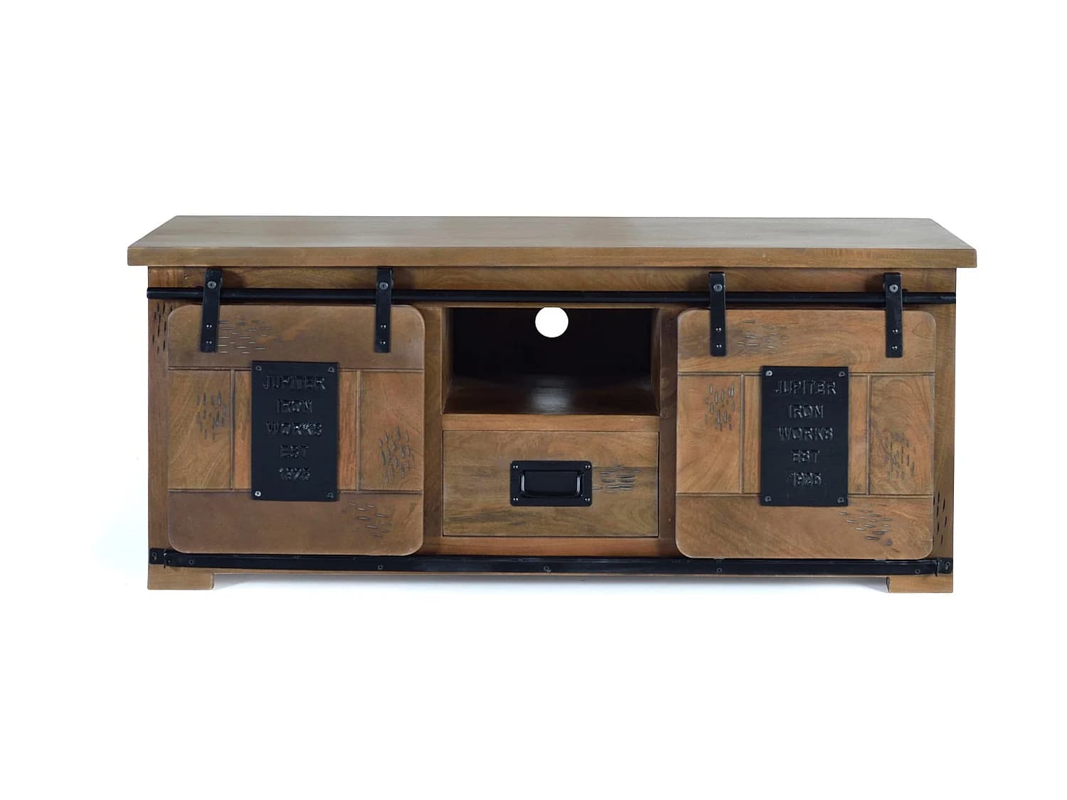Meuble TV en bois de manguier 130 cm, style industriel - 55 x 130 x 50
