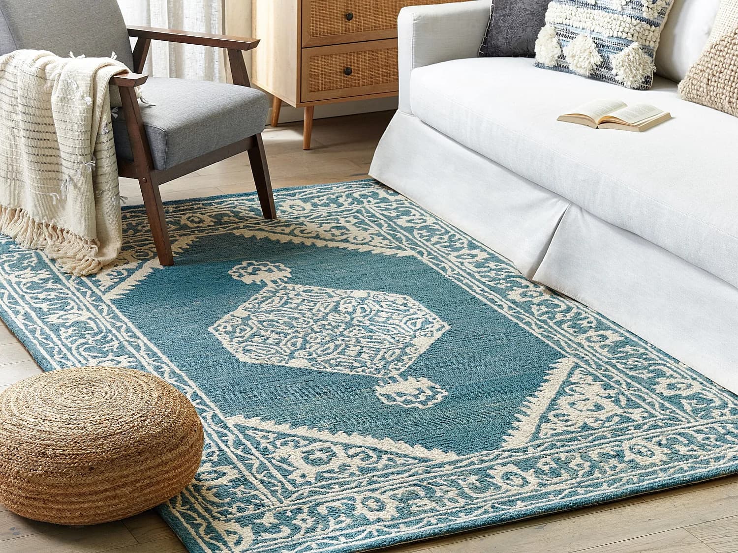 Tapis en laine 200 x 200 cm blanc et bleu GEVAS