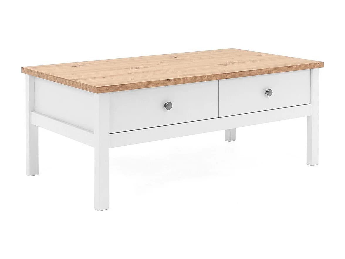 Table Basse 2 tiroirs L100 cm - Décor Blanc - BERGEN