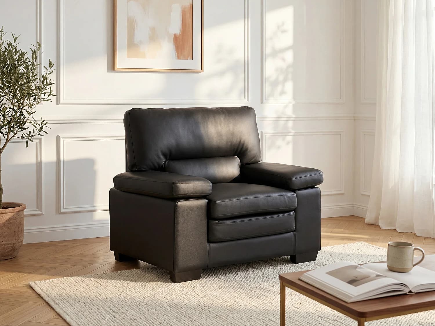 Fauteuil en cuir de buffle MIMAS - Noir