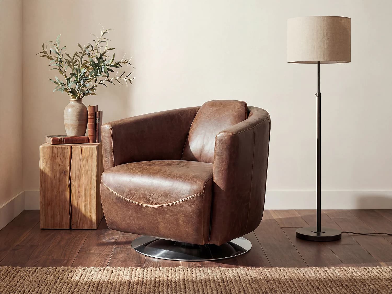 Fauteuil club 100% cuir vieilli FLORENTIN