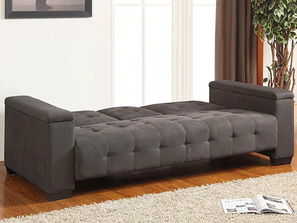 Canapé 3 places clic-clac en microfibre DEVONSHIRE avec tablette centrale rabattable - Gris