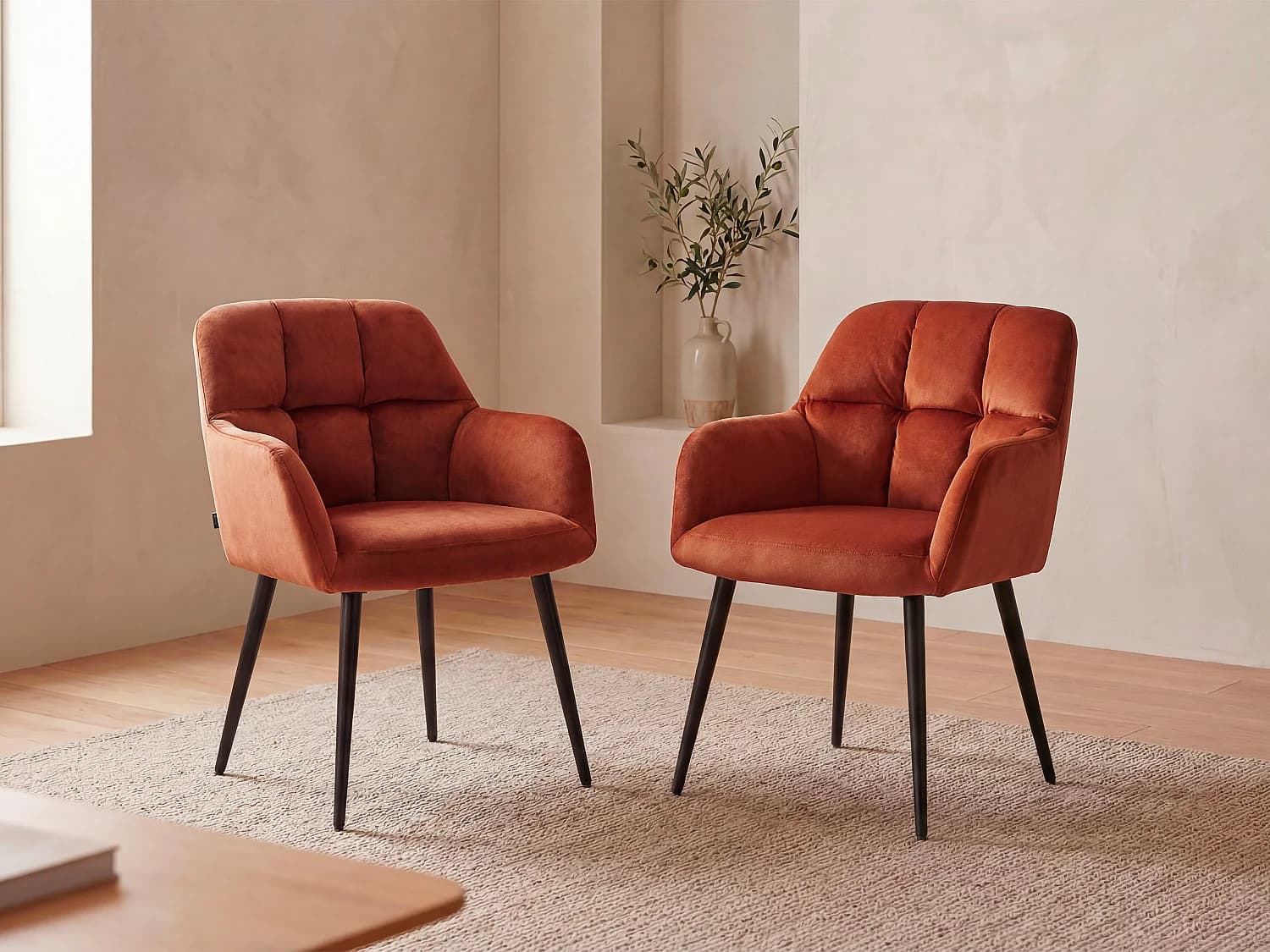 Lot de 2 chaises avec accoudoirs - Velours et métal - Terracotta - PEGA