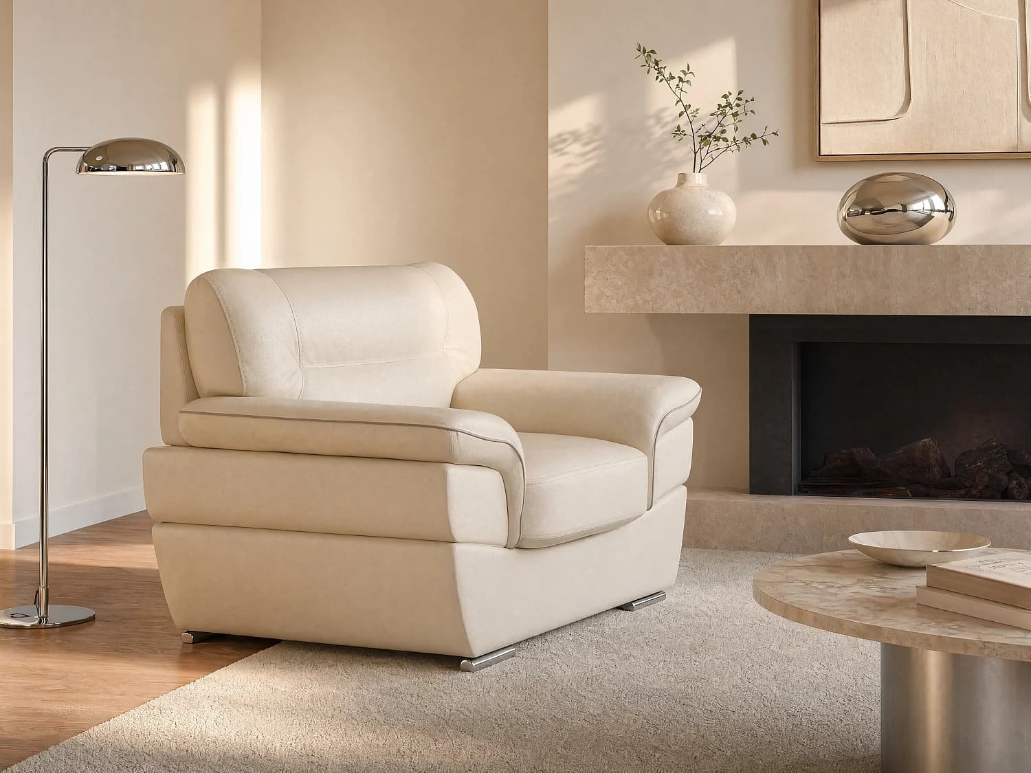Fauteuil en cuir THIBAULT - Ivoire