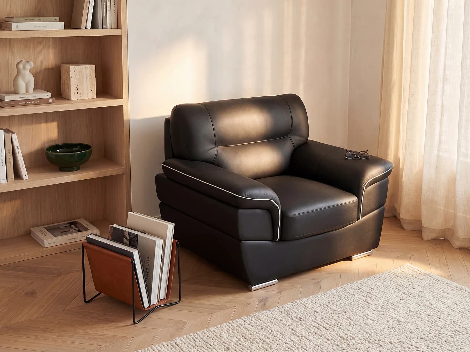 Fauteuil en cuir THIBAULT - Noir