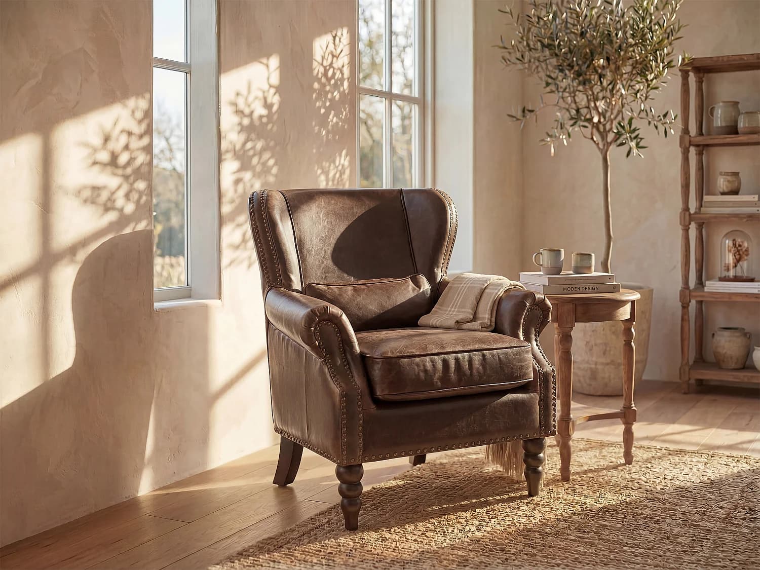 Fauteuil 100% cuir EDOUARD - Marron