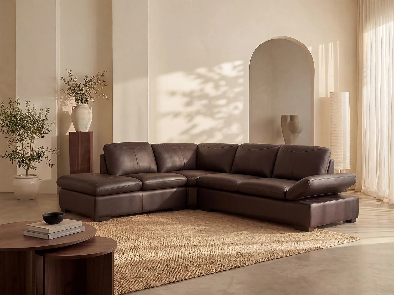 Canapé d'angle en cuir ONYX II - Marron - Angle gauche