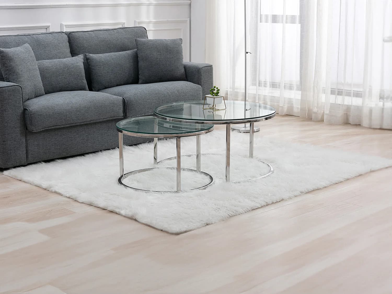 Tables basses gigognes en verre trempé et acier inoxydable - Argenté - MAEVANE II