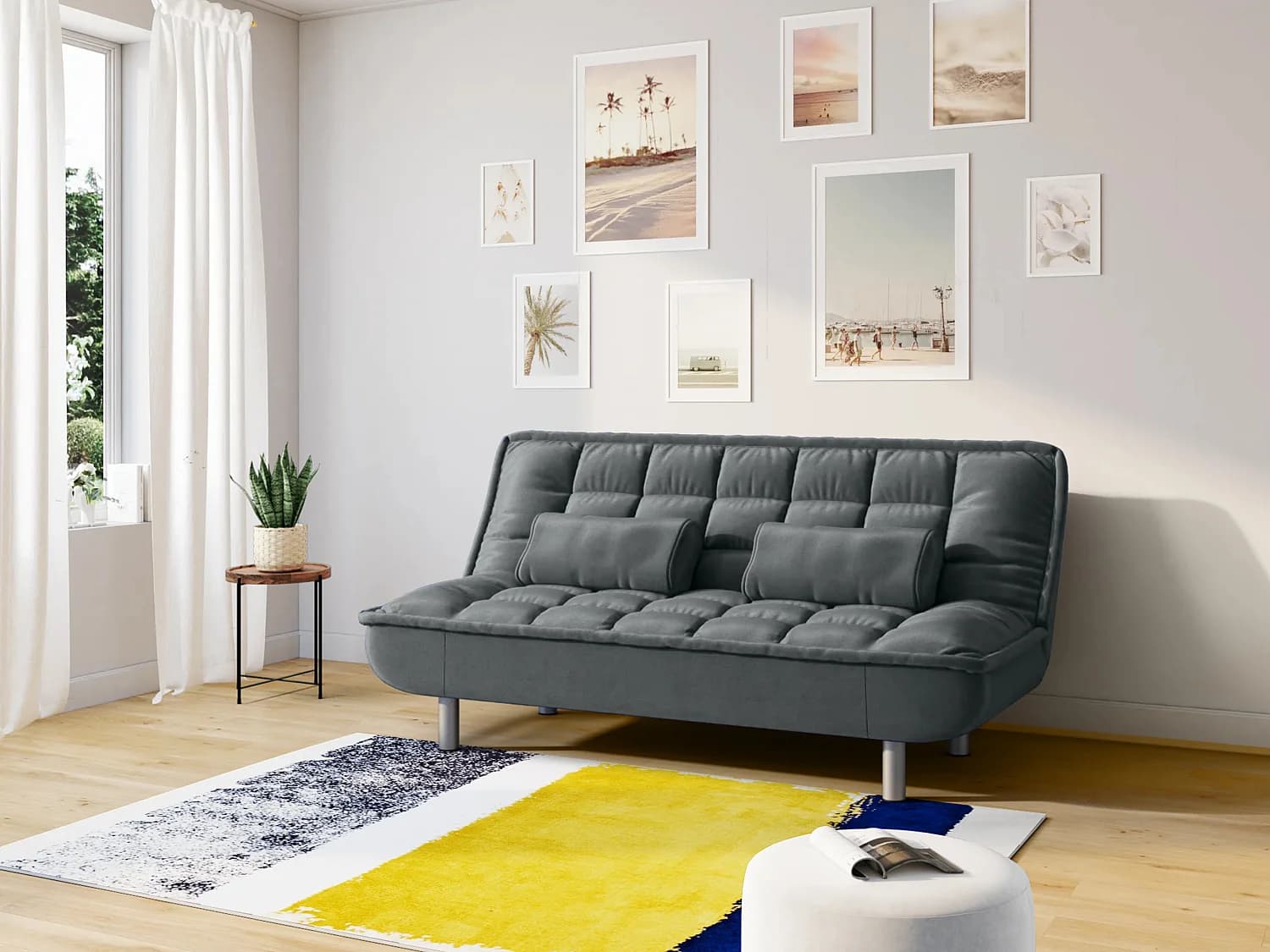 Canapé 3 places convertible clic-clac MISHAN en tissu - Gris