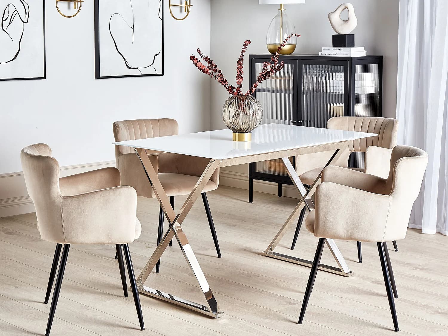Table de repas ATTICA Blanc 120 cm 70 cm Verre de sécurité